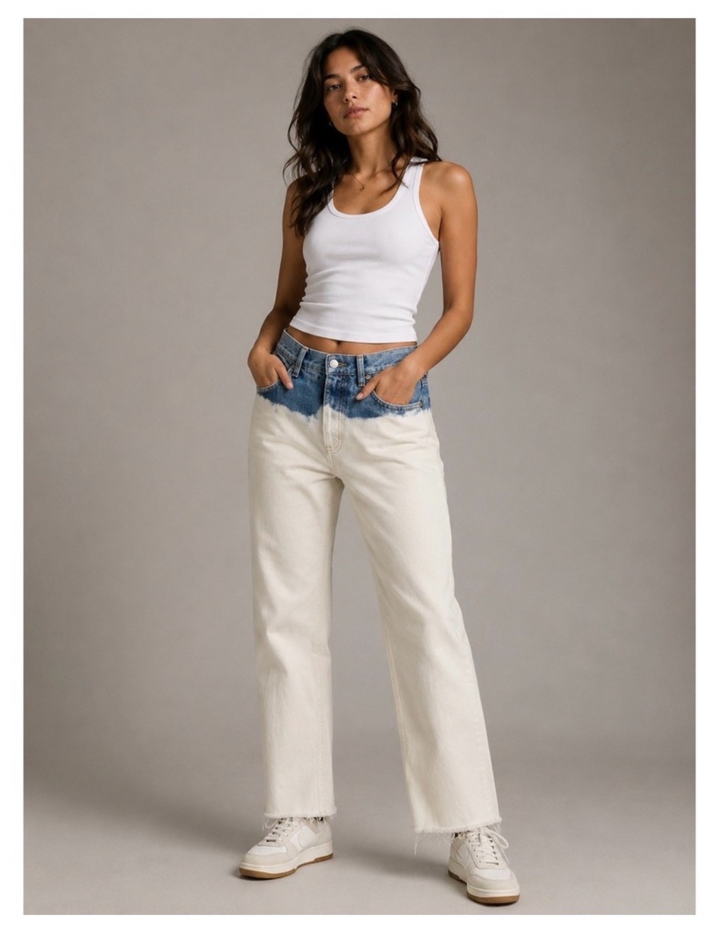 MANGO MNG NWOT Two Tone Dip Dye Straight Leg Button Fly Jeans Size 6
